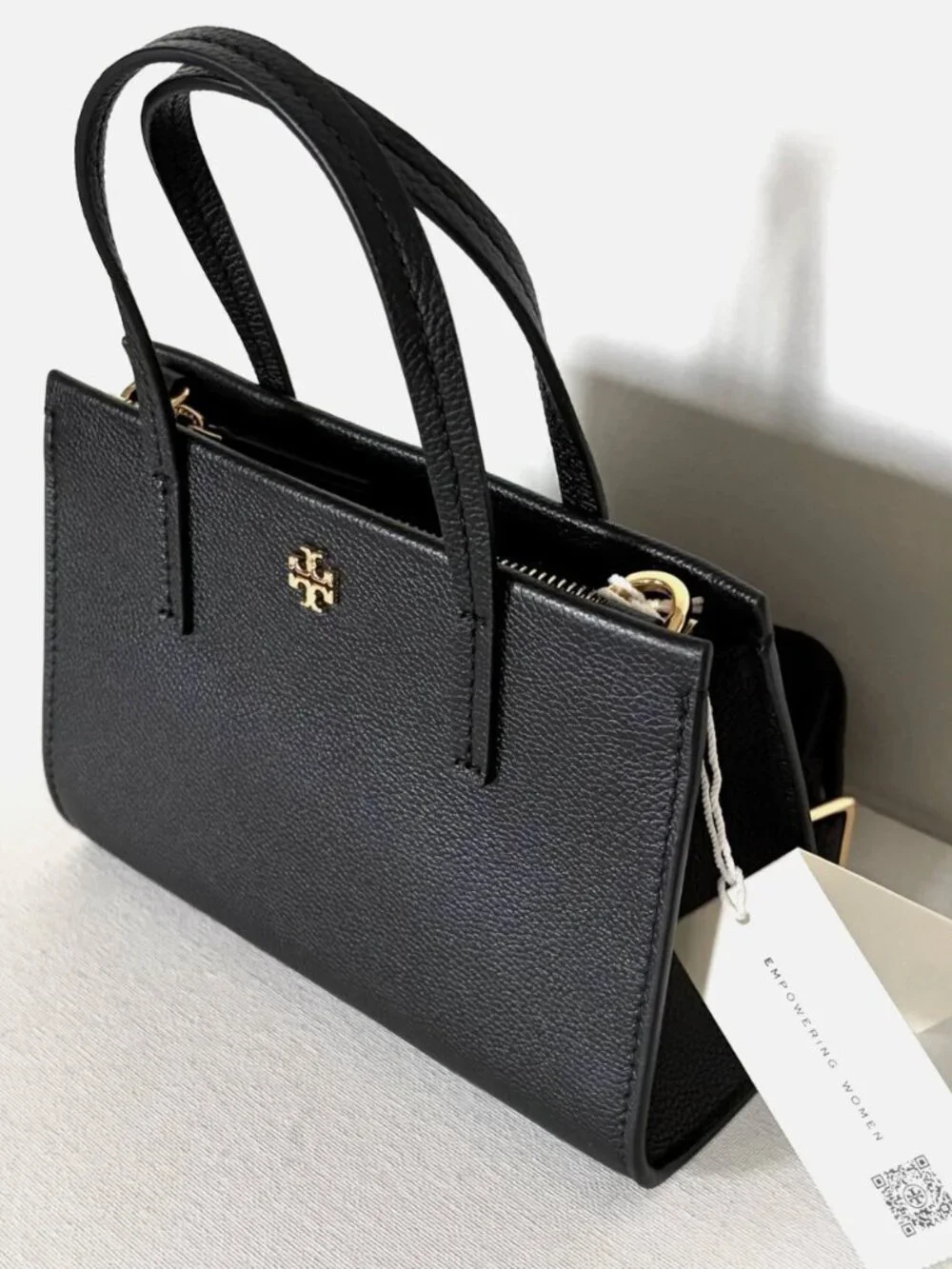 New Tory Burch Blake Mini Tote Pebble Leather Black